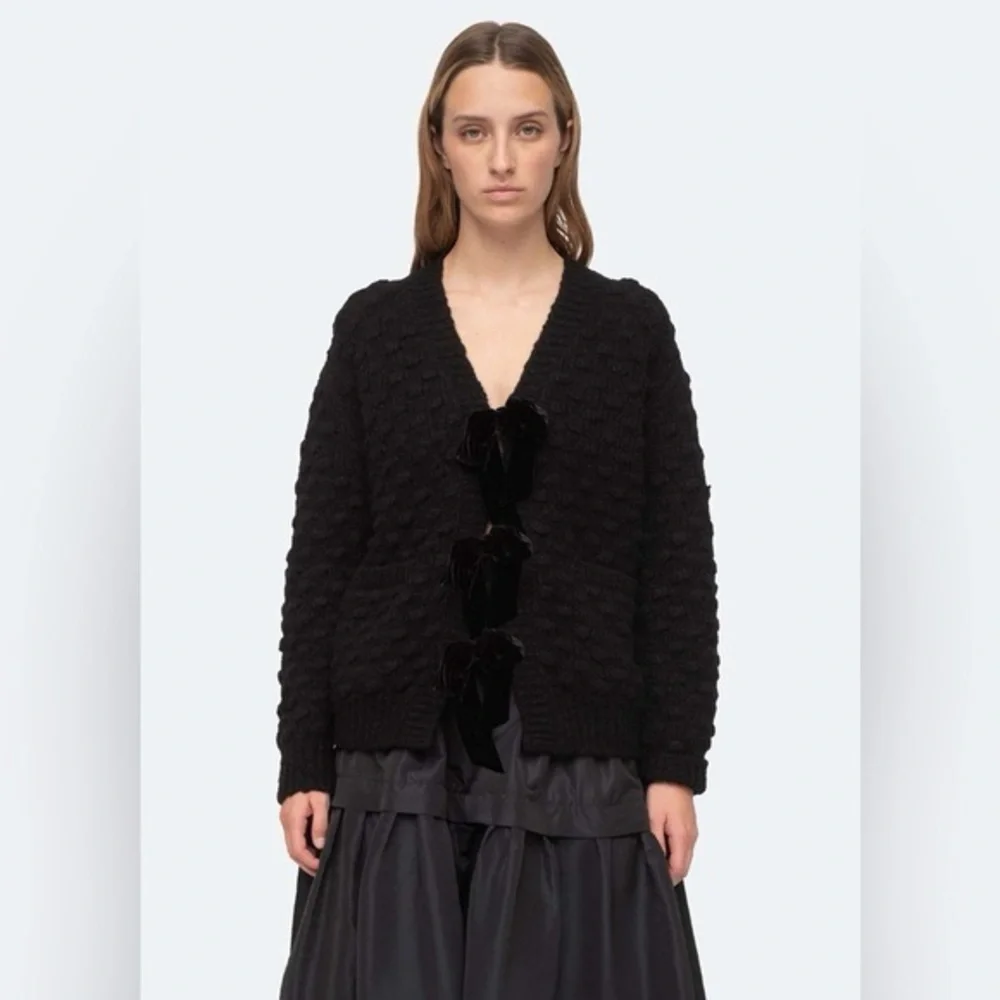 SEA New York Black Wool Blend Teresa Long Sleeve Cardigan Size Small - Picture 2 of 4